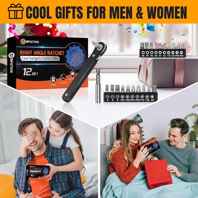 NewFation Ratcheting Screwdriver Men Gifts-Right Angle Screwdriver For Tight Space Cool Gadget EDC Gear Gift For Men Him Dad Husband - Image 2